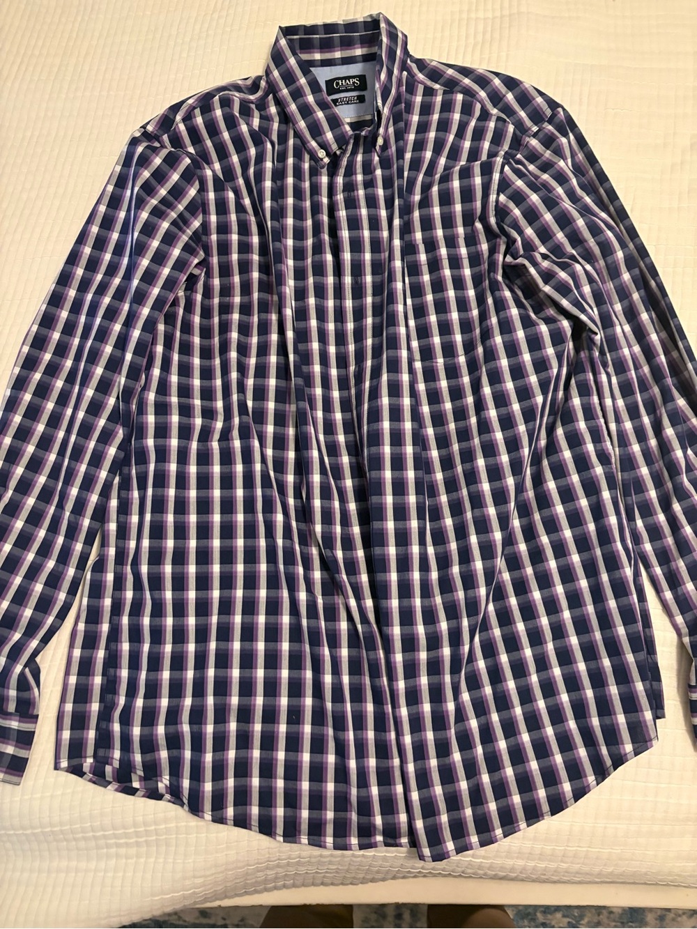 Chaps Men's Navy and Purple Plaid Button-Down Shirt